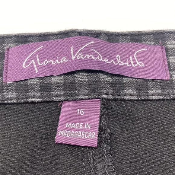 Gloria Vanderbilt Amanda Ponte Jean Pants Women’s 16 Plaid Check Black Gray - Picture 3 of 12